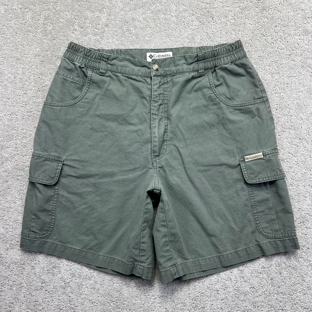 Columbia Cargo Shorts Womens Size 12 Green Hiking Elastic Waist Utility Outdoor